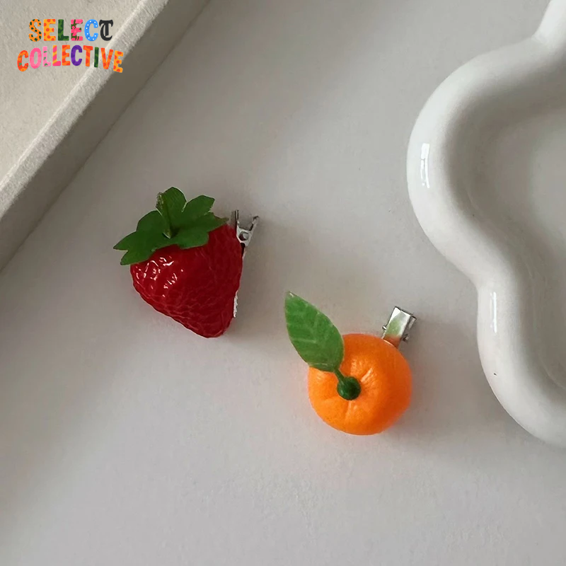 🍓🍊 Fruit Frenzy Hair Clips – Cute Strawberry & Orange Resin Pins ✨💖