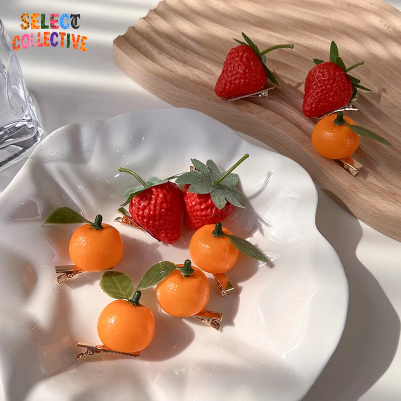 🍓🍊 Fruit Frenzy Hair Clips – Cute Strawberry & Orange Resin Pins ✨💖