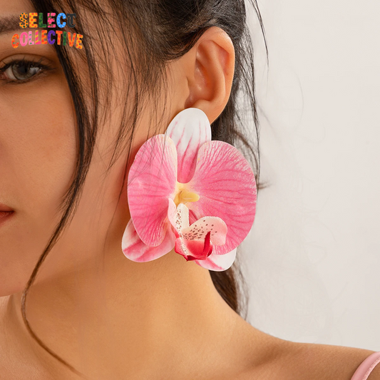 🌸 Pink Orchid Earrings – Bold Statement Flower Pendant Jewelry for Women ✨💖