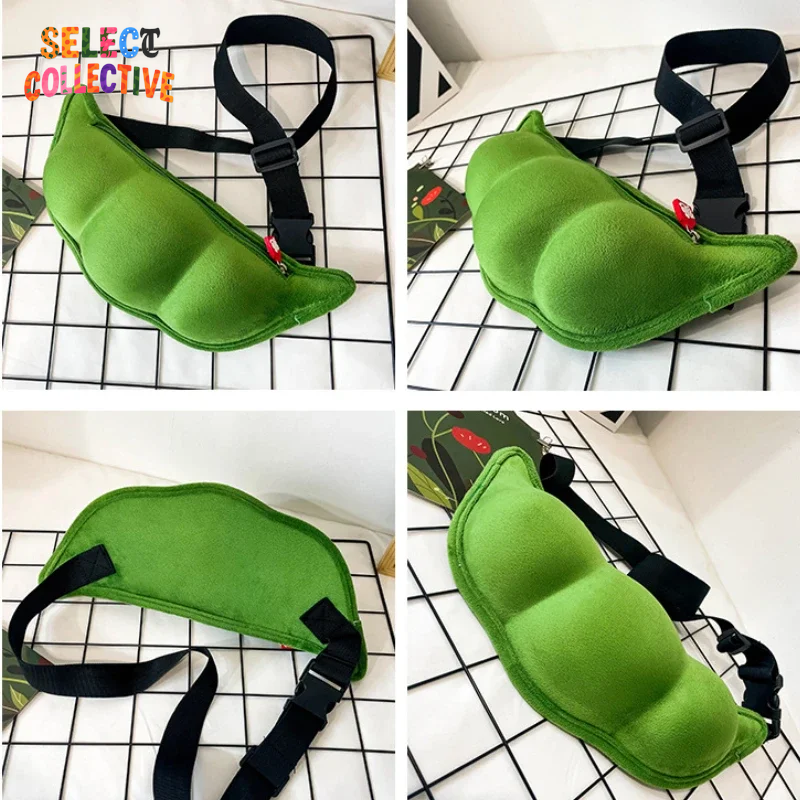 🌱✨ Edamame Plush Crossbody – Peas In a Pod Messenger Bag 💚