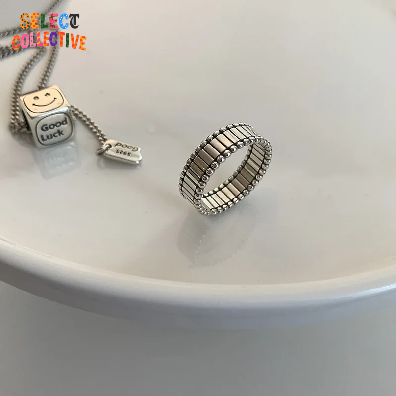 💎925 Sterling Silver Strip Ring ✧ Thai Vintage Patina | Hip-Hop Unisex Band, Stackable Couples Jewelry 🎁