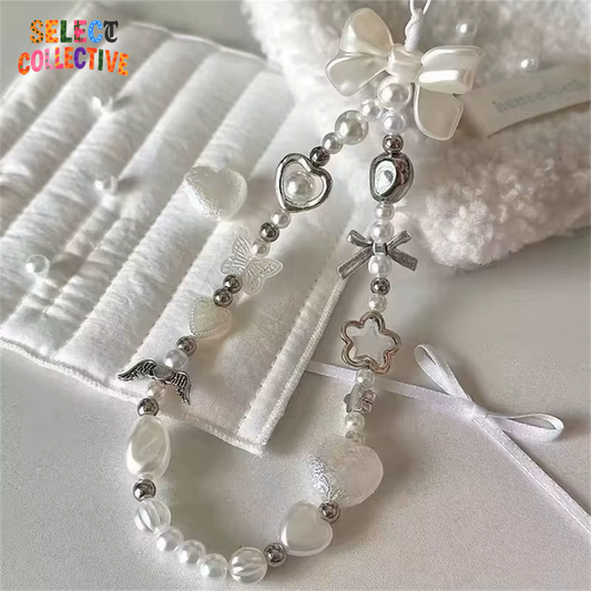 Coquette Bow Beaded Phone Charm 🎀💐 | Baroque Pearl & Flower Chain Lanyard for iPhone & Samsung | Feminine Phone Jewelry Pendant