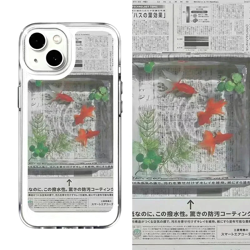 🐠📰✨ Newspaper Goldfish Illusion Phone Case for Samsung Galaxy 🖤📱🌊 – Aesthetic 3D Aquarium Vibes