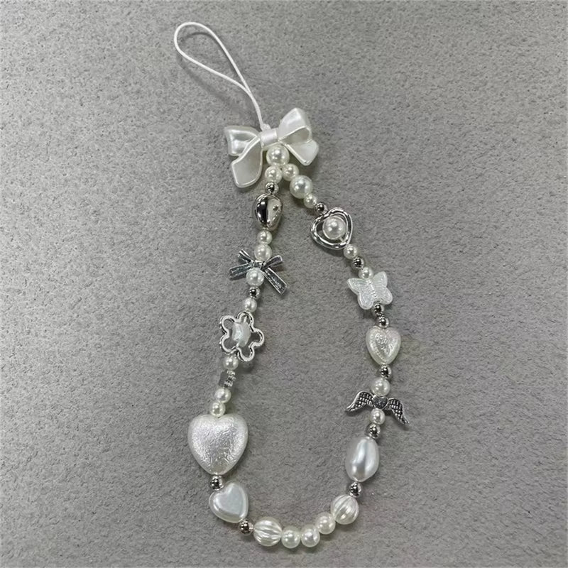 Coquette Bow Beaded Phone Charm 🎀💐 | Baroque Pearl & Flower Chain Lanyard for iPhone & Samsung | Feminine Phone Jewelry Pendant