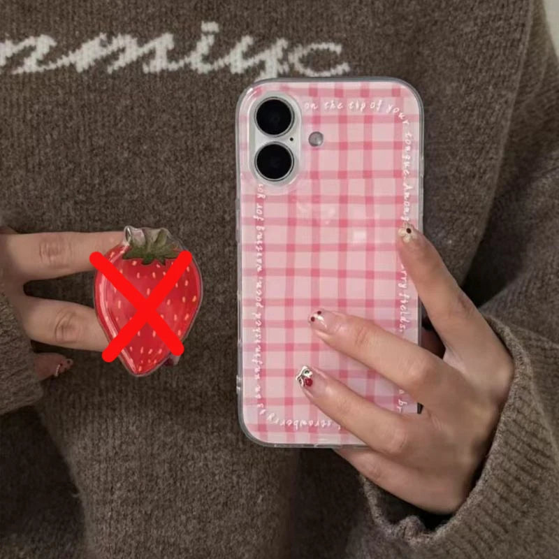 🍓 Pink Checkered Picnic Phone Case 💖 | Cute Girly Samsung Cover + Strawberry PopSocket 🌸📱