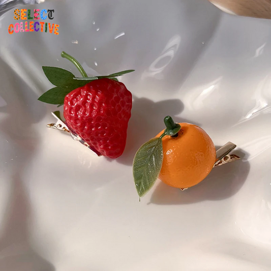 🍓🍊 Fruit Frenzy Hair Clips – Cute Strawberry & Orange Resin Pins ✨💖