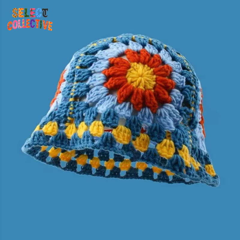  🔥 Crochet Chaos 🌼 Y2K Autumn/Winter Handmade Flower Bucket Hat 🧢✨