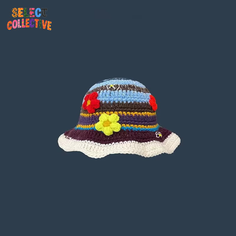  🔥 Crochet Chaos 🌼 Y2K Autumn/Winter Handmade Flower Bucket Hat 🧢✨