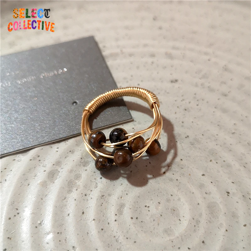 💎🌿 Vintage Tiger Eye Stone Ring – Irregular Silver Open Band ✨ Timeless Gemstone Jewelry for Women