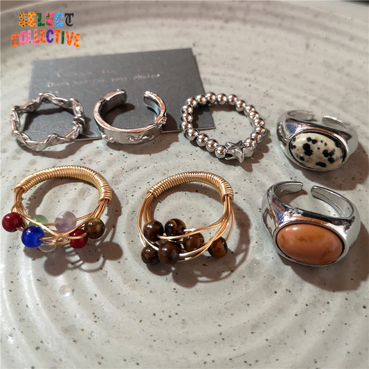 💎🌿 Vintage Tiger Eye Stone Ring – Irregular Silver Open Band ✨ Timeless Gemstone Jewelry for Women