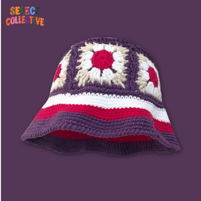  🔥 Crochet Chaos 🌼 Y2K Autumn/Winter Handmade Flower Bucket Hat 🧢✨
