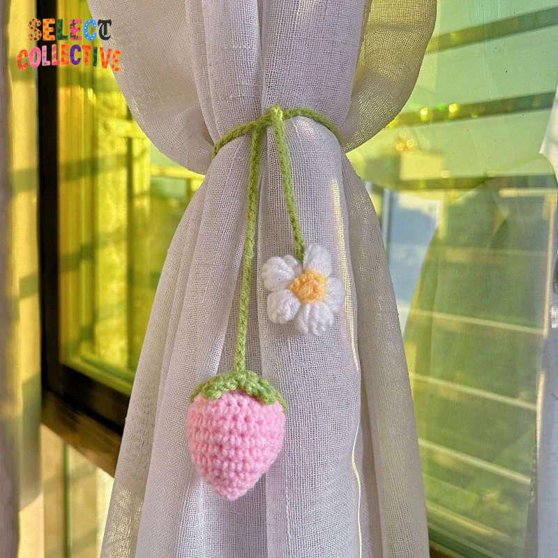 🍓🌿 Crochet Strawberry Car Plant Buddy – Hanging Basket Ornament for Rearview Mirror ✨ Cute Car Charm Decor