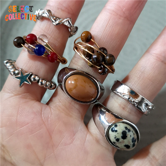 💎🌿 Vintage Tiger Eye Stone Ring – Irregular Silver Open Band ✨ Timeless Gemstone Jewelry for Women