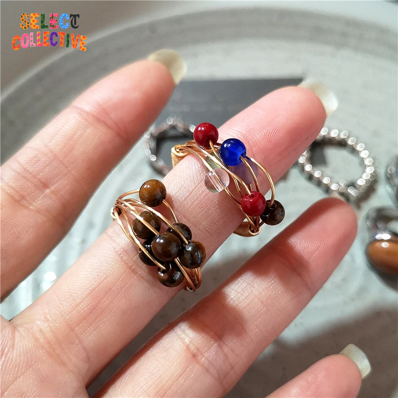 💎🌿 Vintage Tiger Eye Stone Ring – Irregular Silver Open Band ✨ Timeless Gemstone Jewelry for Women