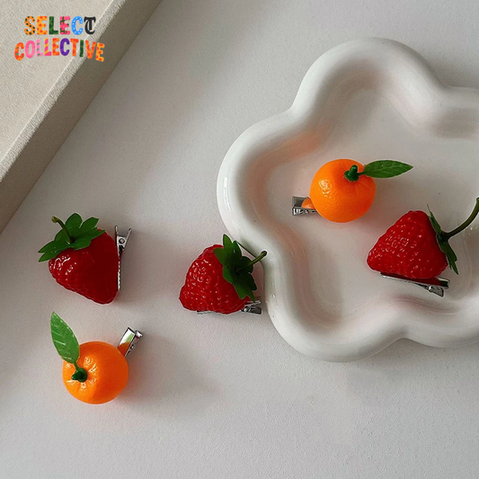 🍓🍊 Fruit Frenzy Hair Clips – Cute Strawberry & Orange Resin Pins ✨💖