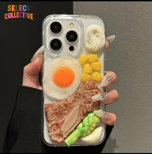 3D Steak & Egg Dinner Case ✨ Quirky Aesthetic 