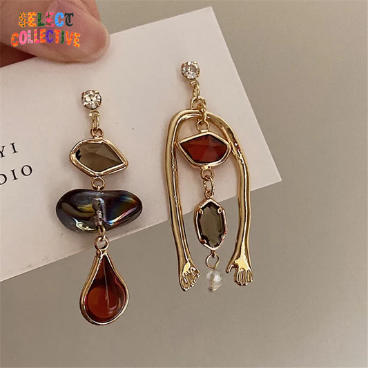 🎨✨ Vintage Abstract Art Earrings – Asymmetric Humanoid Hand Drop Statement Jewelry for Women 💎🔥