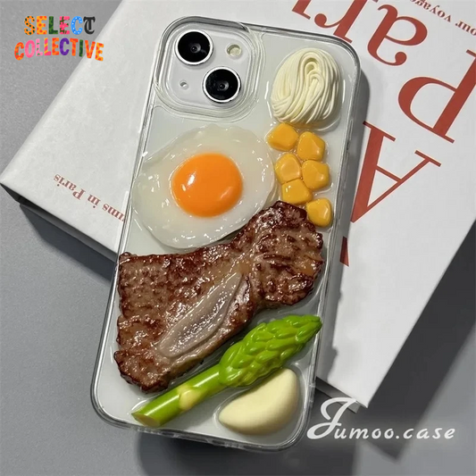 3D Steak & Eggs Dinner Plate Phone Case 🍳🥩 | Viral Foodie Shockproof iPhone Case 🍔📱 Must-Have Statement Accessory