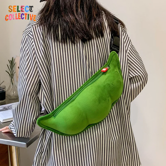 🌱✨ Edamame Plush Crossbody – Peas In a Pod Messenger Bag 💚