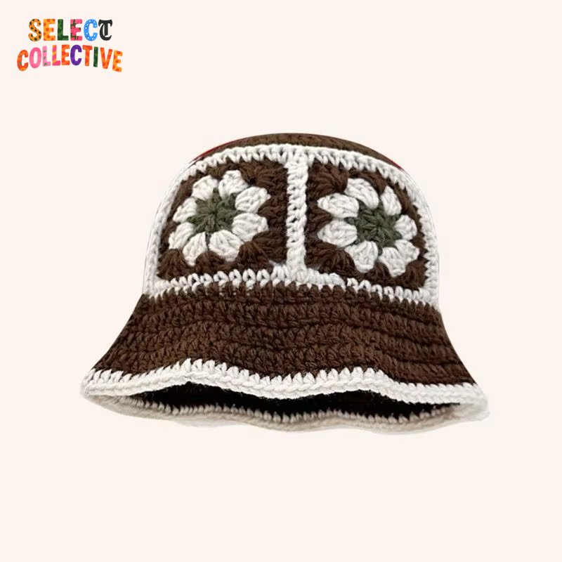  🔥 Crochet Chaos 🌼 Y2K Autumn/Winter Handmade Flower Bucket Hat 🧢✨