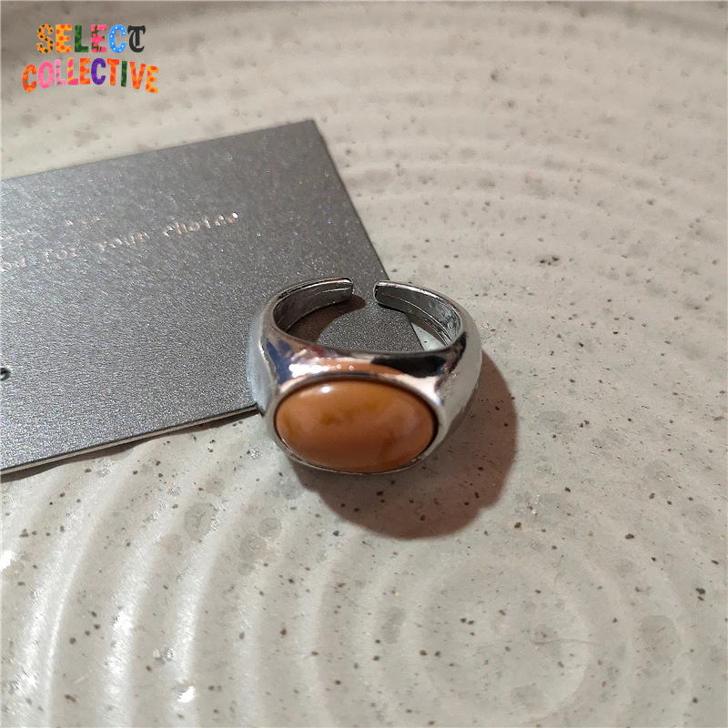💎🌿 Vintage Tiger Eye Stone Ring – Irregular Silver Open Band ✨ Timeless Gemstone Jewelry for Women