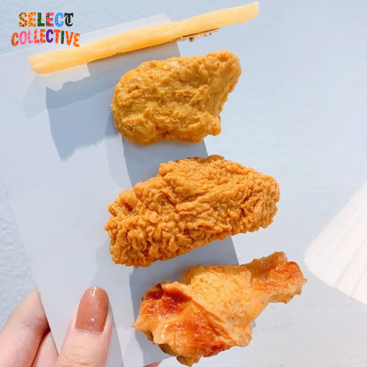 🍟🍗 Fast Food Hair Clips – French Fries & Chicken Wing Pins for Bold Looks 🔥✨