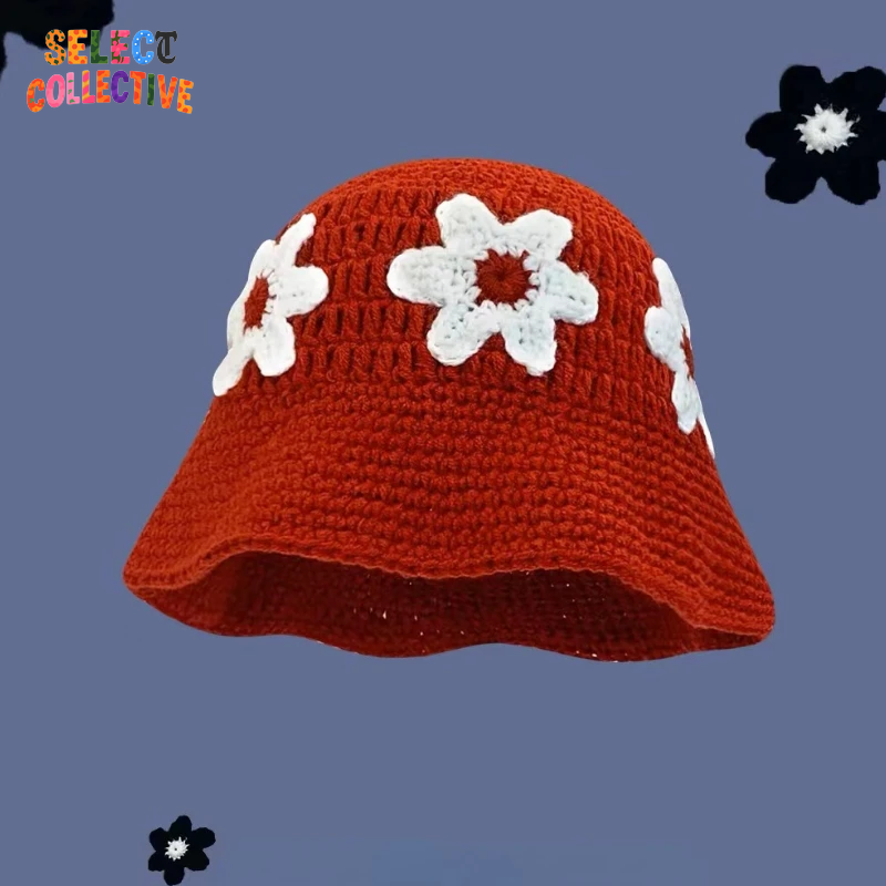  🔥 Crochet Chaos 🌼 Y2K Autumn/Winter Handmade Flower Bucket Hat 🧢✨