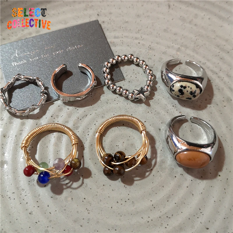 💎🌿 Vintage Tiger Eye Stone Ring – Irregular Silver Open Band ✨ Timeless Gemstone Jewelry for Women