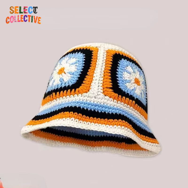  🔥 Crochet Chaos 🌼 Y2K Autumn/Winter Handmade Flower Bucket Hat 🧢✨