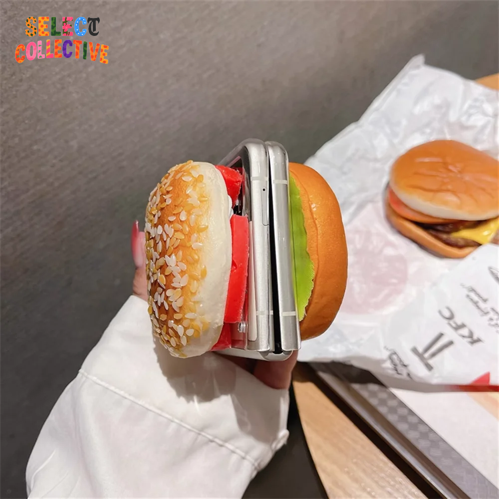 Snack Attack Style 🍔🔥 | Lifelike Hamburger Galaxy Z Flip Case with Chain Strap