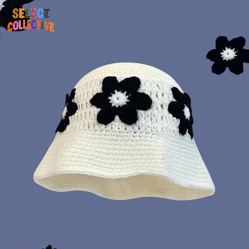  🔥 Crochet Chaos 🌼 Y2K Autumn/Winter Handmade Flower Bucket Hat 🧢✨