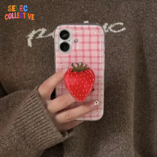 🍓 Pink Checkered Picnic Phone Case 💖 | Cute Girly Samsung Cover + Strawberry PopSocket 🌸📱