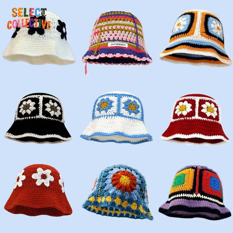  🔥 Crochet Chaos 🌼 Y2K Autumn/Winter Handmade Flower Bucket Hat 🧢✨