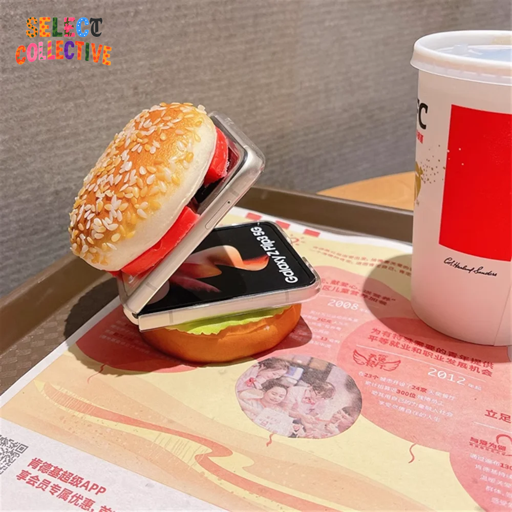 Snack Attack Style 🍔🔥 | Lifelike Hamburger Galaxy Z Flip Case with Chain Strap